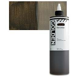 Golden High Flow Acrylic Paint - Raw Umber, 16 oz bottle and swatch