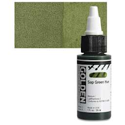 Golden High Flow Acrylic Paint - Sap Green Hue, 1 oz bottle and swatch