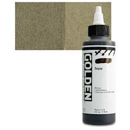 Golden High Flow Acrylic Paint - Sepia, 4 oz bottle and swatch