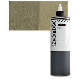Golden High Flow Acrylic Paint - Sepia, 16 oz bottle and swatch