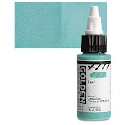 Golden High Flow Acrylic Paint - Teal, 1 oz bottle and swatch