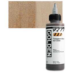 Golden High Flow Acrylic Paint - Transparent Brown Iron Oxide, 4 oz bottle and swatch