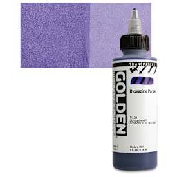 Golden High Flow Acrylic Paint - Transparent Dioxazine Purple, 4 oz bottle and swatch