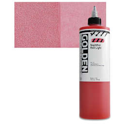 Golden High Flow Acrylic Paint - Transparent Naphthol Red Light, 16 oz bottle and swatch