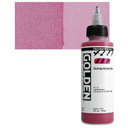 Golden High Flow Acrylic Paint - Transparent Quinacridone Red, 4 oz bottle and swatch
