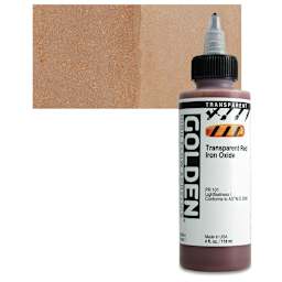 Golden High Flow Acrylic Paint - Transparent Red Iron Oxide, 4 oz bottle and swatch