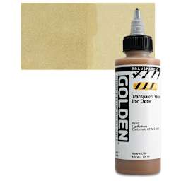 Golden High Flow Acrylic Paint - Transparent Yellow Iron Oxide, 4 oz bottle and swatch