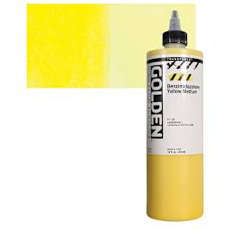 Golden High Flow Acrylic Paint - Transparent Benzimidazolone Yellow Medium, 16 oz bottle and swatch