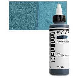 Golden High Flow Acrylic Paint - Turquois (Phthalo), 4 oz bottle and swatch