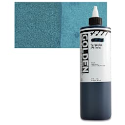 Golden High Flow Acrylic Paint - Turquois (Phthalo), 16 oz bottle and swatch