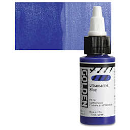 Golden High Flow Acrylic Paint - Ultramarine Blue, 1 oz bottle and swatch