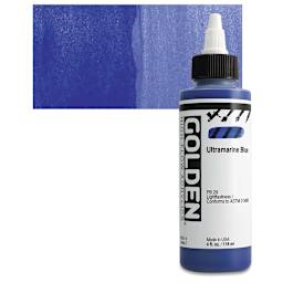 Golden High Flow Acrylic Paint - Ultramarine Blue, 4 oz bottle and swatch