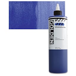 Golden High Flow Acrylic Paint - Ultramarine Blue, 16 oz bottle and swatch