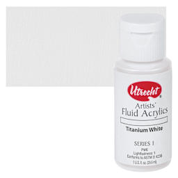 Utrecht Fluid Acrylics - Titanium White, 1 oz bottle with swatch