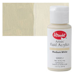 Utrecht Fluid Acrylic Paint - Medium White, 1 oz bottle and swatch