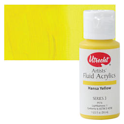 Utrecht Fluid Acrylic Paint - Hansa Yellow, 1 oz bottle and swatch