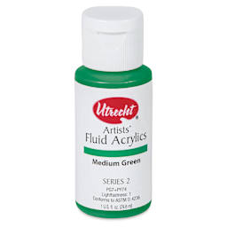 Utrecht Fluid Acrylics - Medium Green, 1 oz bottle