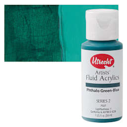 Utrecht Fluid Acrylic Paint - Phthalo Green-Blue, 1 oz bottle and swatch