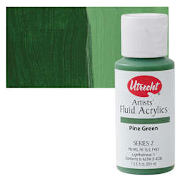 Utrecht Fluid Acrylic Paint - Pine Green, 1 oz bottle and swatch