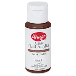 Utrecht Fluid Acrylics - Burnt Umber, 1 oz bottle