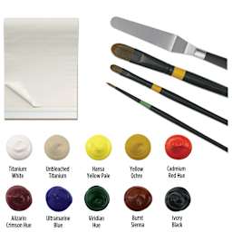 Utrecht Artists' Acrylic Paints - Signature Set paint close-up of brushes and paint
