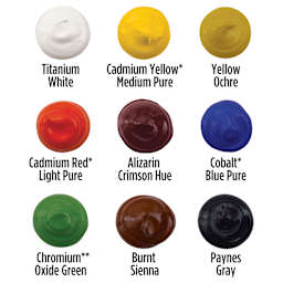 Utrecht Artists' Acrylic Paints - Portrait, Set of 9 swatches of paint