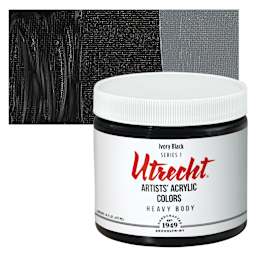 Utrecht Artists' Acrylic Paint - Ivory Black, Pint and swatch