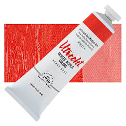 Utrecht Artists' Acrylic Paint - Cadmium Red Medium Pure, 2 oz tube and swatch