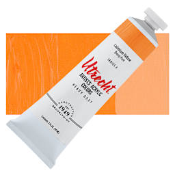 Utrecht Artists' Acrylic Paint - Cadmium Yellow Deep Pure, 2 oz tube and swatch