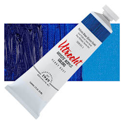 Utrecht Artists' Acrylic Paint - Phthalo Blue (Green Shade), 2 oz tube and swatch