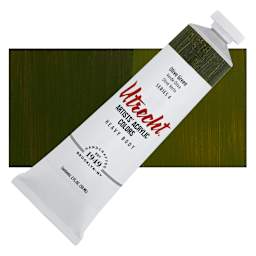 Utrecht Artists' Acrylic Paint - Olive Green, 2 oz tube and swatch