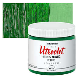 Utrecht Artists' Acrylic Paint - Brilliant Green, Pint and swatch
