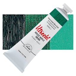 Utrecht Artists' Acrylic Paint - Phthalo Green (Blue Shade), 2 oz tube and swatch