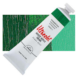Utrecht Artists' Acrylic Paint - Permanent Green, 2 oz tube and swatch