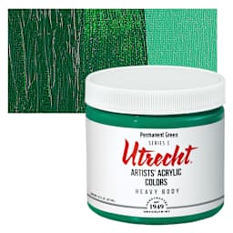 Utrecht Artists' Acrylic Paint - Permanent Green, Pint and swatch