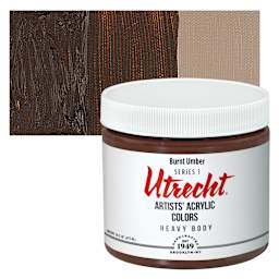 Utrecht Artists' Acrylic Paint - Burnt Umber, Pint and swatch