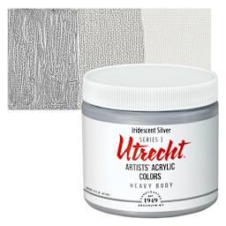 Utrecht Artists' Acrylic Paint - Iridescent Silver, Pint and swatch
