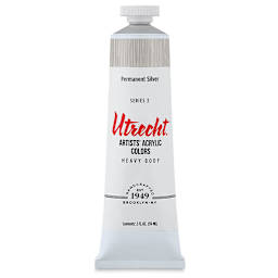 Utrecht Artists' Acrylic Paint - Permanent Silver, 2 oz tube