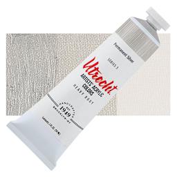 Utrecht Artists' Acrylic Paint - Permanent Silver, 2 oz tube and swatch