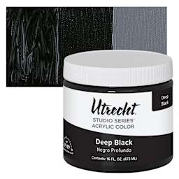 Utrecht Studio Series Acrylic Paint - Deep Black, Pint and swatch