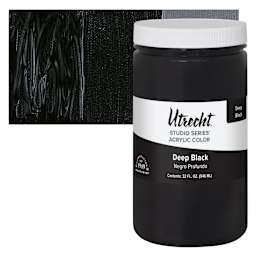 Utrecht Studio Series Acrylic Paint - Deep Black, Quart and swatch