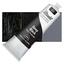Utrecht Studio Series Acrylic Paint - Deep Black, 237 ml tube and swatch