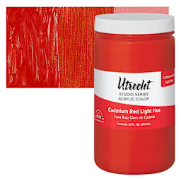 Utrecht Studio Series Acrylic Paint - Cadmium Red Light Hue, Quart and swatch