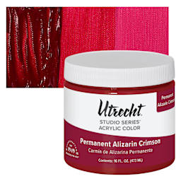 Utrecht Studio Series Acrylic Paint - Permanent Alizarin Crimson, 473 ml jar and swatch