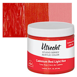 Utrecht Studio Series Acrylic Paint - Cadmium Red Light Hue, Pint and swatch
