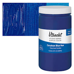 Utrecht Studio Series Acrylic Paint - Cerulean Blue Hue, Quart and swatch