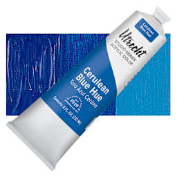 Utrecht Studio Series Acrylic Paint - Cerulean Blue Hue, 237 ml tube and swatch