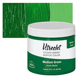 Utrecht Studio Series Acrylic Paint - Medium Green, Pint and swatch