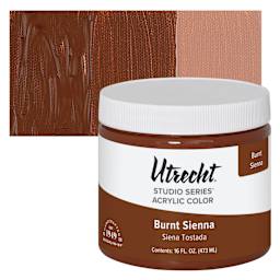 Utrecht Studio Series Acrylic Paint - Burnt Sienna, Pint and swatch