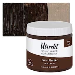 Utrecht Studio Series Acrylic Paint - Burnt Umber, Pint and swatch